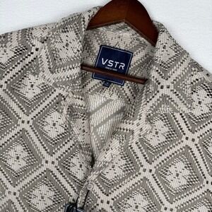 NEW VSTR Jacquard Knit Shirt Mens M Camp Collar Geometric Short Sleeve